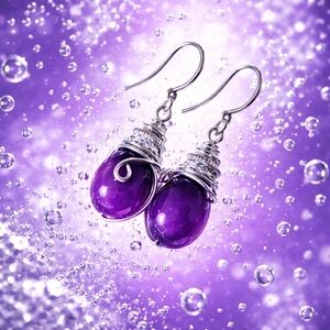 Handmade Purple Drop Earrings Wire Wrapped Bead Dangle Earrings